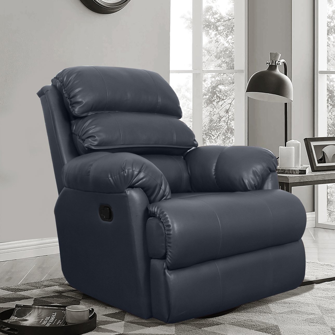 VLF RC- 011 Rocking Revolving Recliner, Fully Comfortable & Durable, Single Seater Sofa, Living Room Recliner Chair, Thickened Padded Arm/Back(Grey)