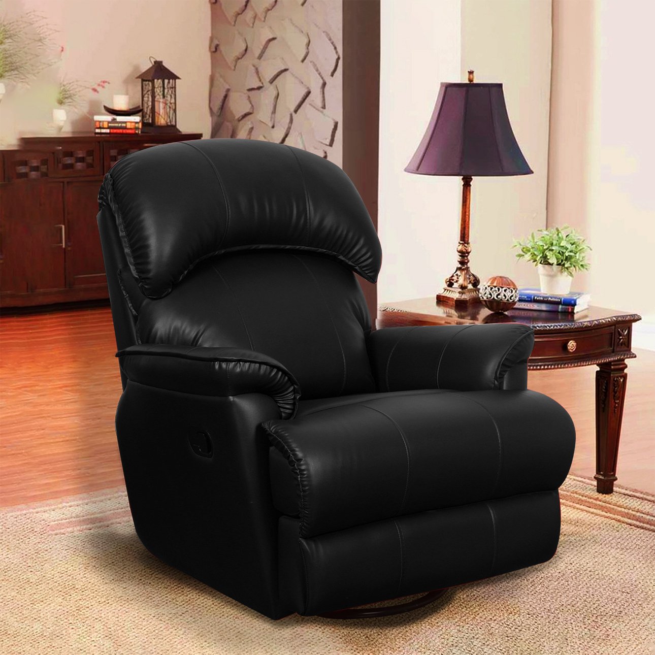 VLF RC- 013 Rocking Revolving Recliner, Fully Comfortable & Durable, Single Seater Sofa, Living Room Recliner Chair, Thickened Padded Arm/Back(Black)
