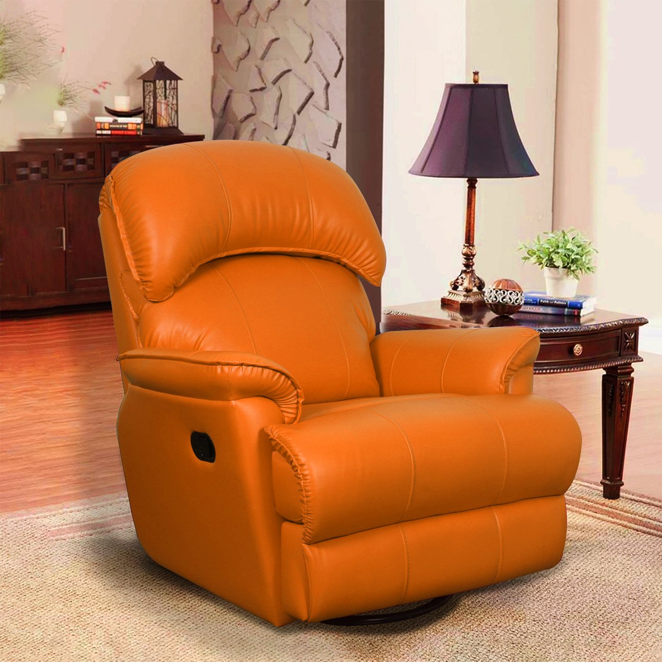 VLF RC- 013 Rocking Revolving Recliner, Fully Comfortable & Durable, Single Seater Sofa, Living Room Recliner Chair, Thickened Padded Arm/Back(Tan)