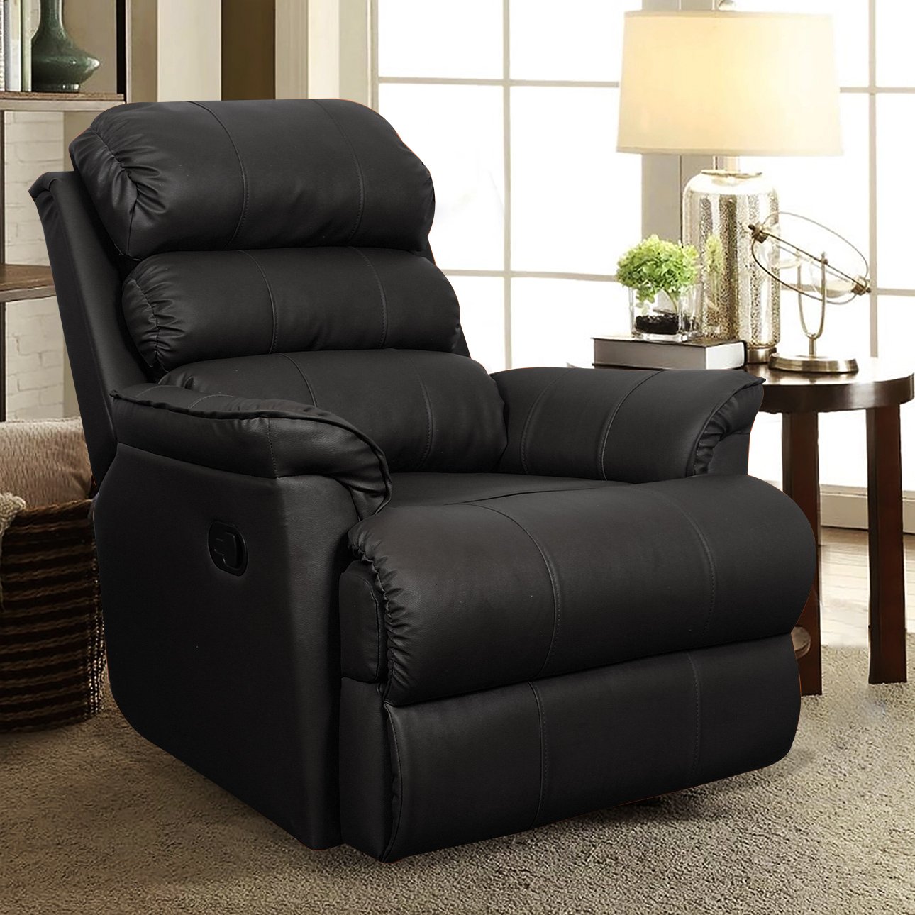 VLF RC- 012 Manual Recliner, Fully Comfortable & Durable, Single Seater Sofa, Living Room Recliner Chair, Thickened Padded Arm/Back(Black)