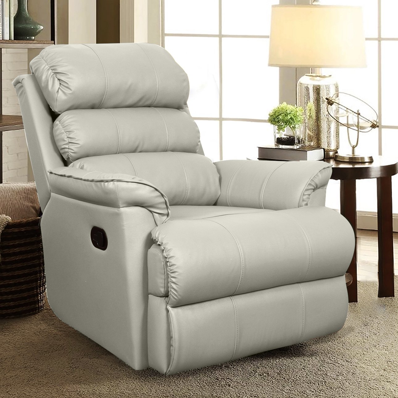 VLF RC- 012 Manual Recliner, Fully Comfortable & Durable, Single Seater Sofa, Living Room Recliner Chair, Thickened Padded Arm/Back(Cream)