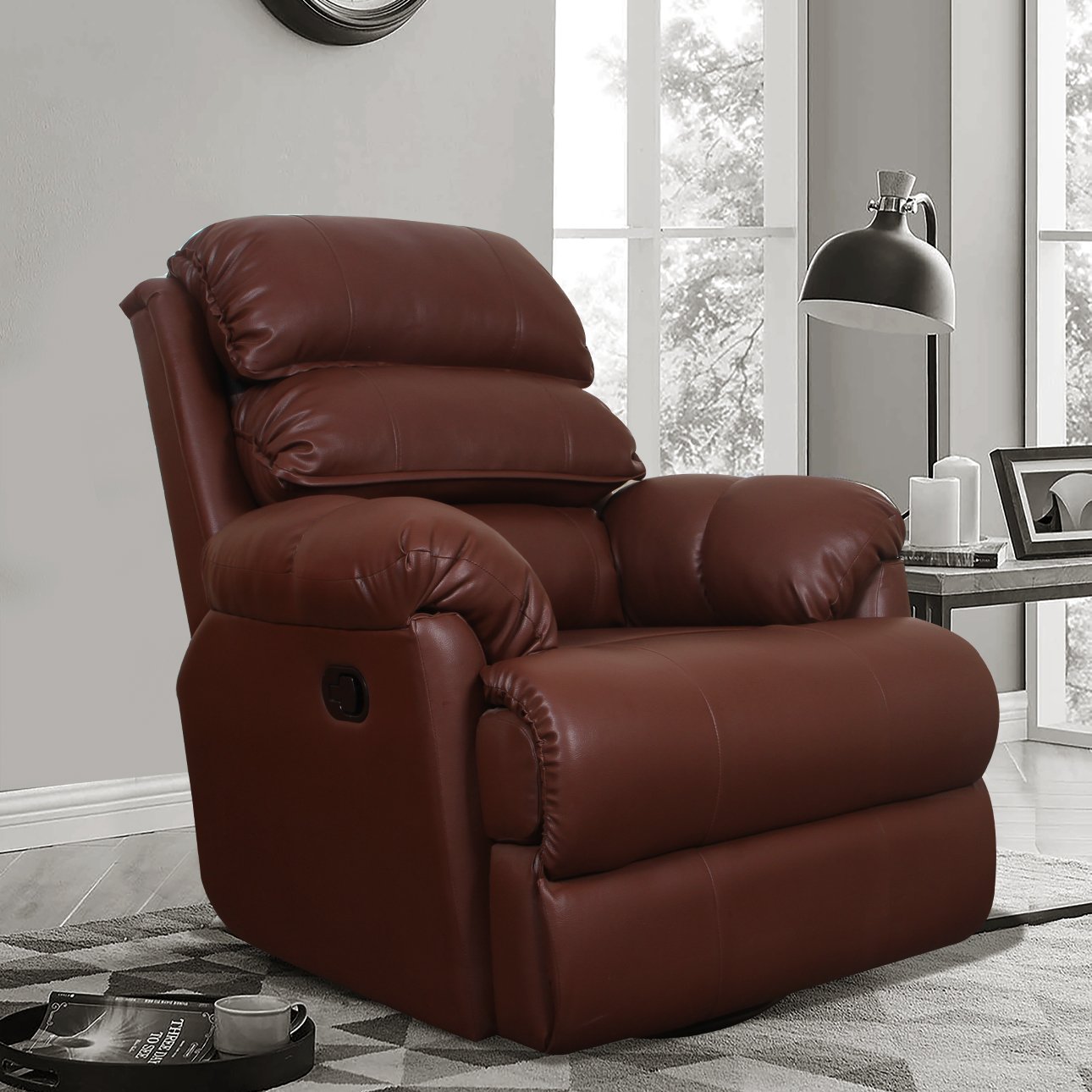 VLF RC- 011 Rocking Revolving Recliner, Fully Comfortable & Durable, Single Seater Sofa, Living Room Recliner Chair, Thickened Padded Arm/Back(Brown)