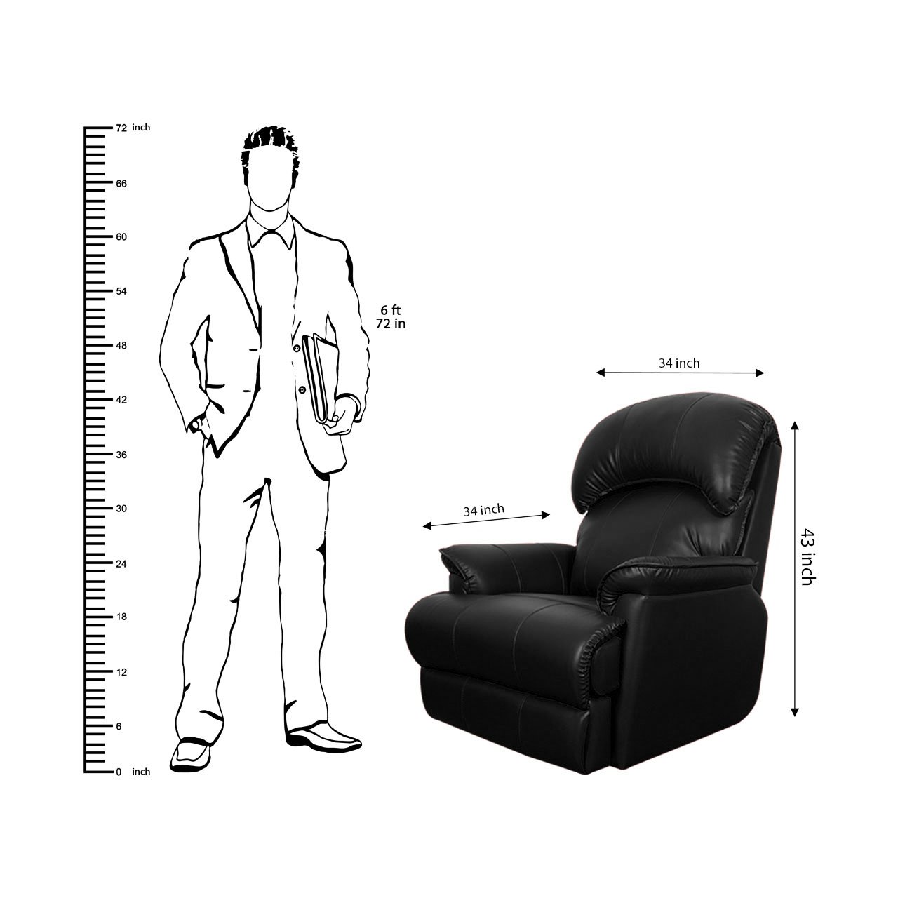 VLF RC- 013 Rocking Revolving Recliner, Fully Comfortable & Durable, Single Seater Sofa, Living Room Recliner Chair, Thickened Padded Arm/Back(Black) - Image 5