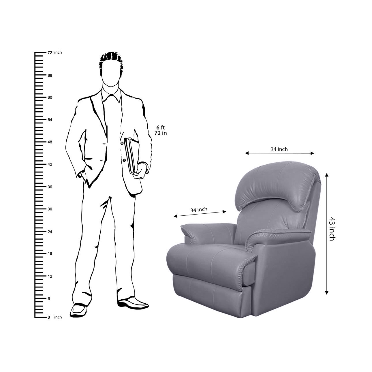 VLF RC- 013 Rocking Revolving Recliner, Fully Comfortable & Durable, Single Seater Sofa, Living Room Recliner Chair, Thickened Padded Arm/Back(Grey) - Image 5