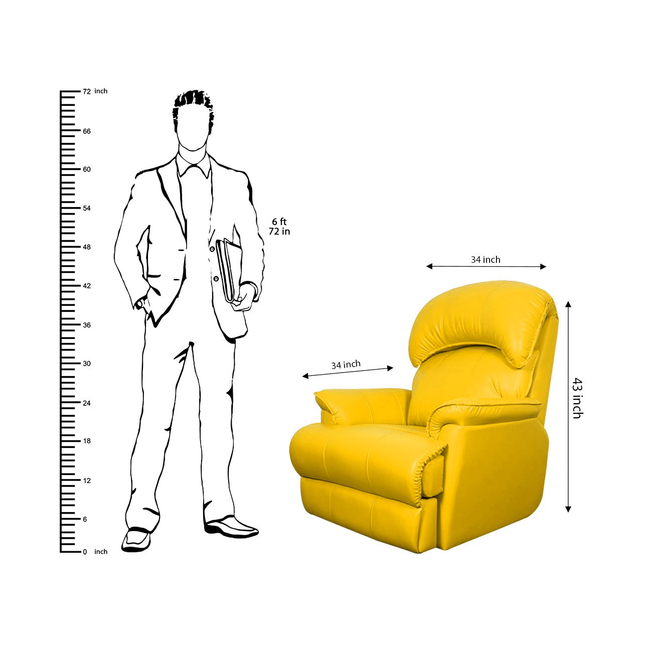 VLF RC- 013 Rocking Revolving Recliner, Fully Comfortable & Durable, Single Seater Sofa, Living Room Recliner Chair, Thickened Padded Arm/Back(Yellow) - Image 5