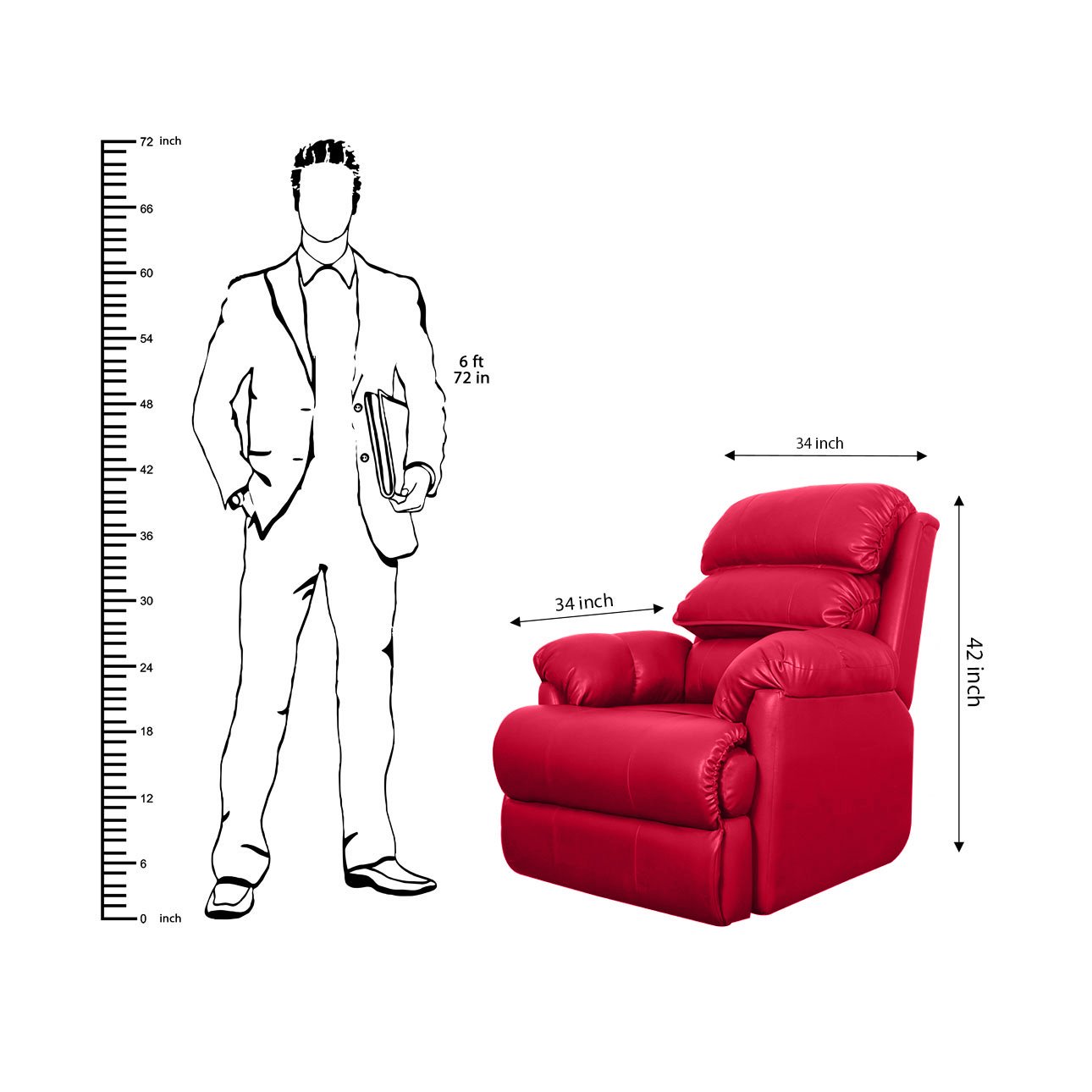 VLF RC- 011 Rocking Revolving Recliner, Fully Comfortable & Durable, Single Seater Sofa, Living Room Recliner Chair, Thickened Padded Arm/Back(Red) - Image 5