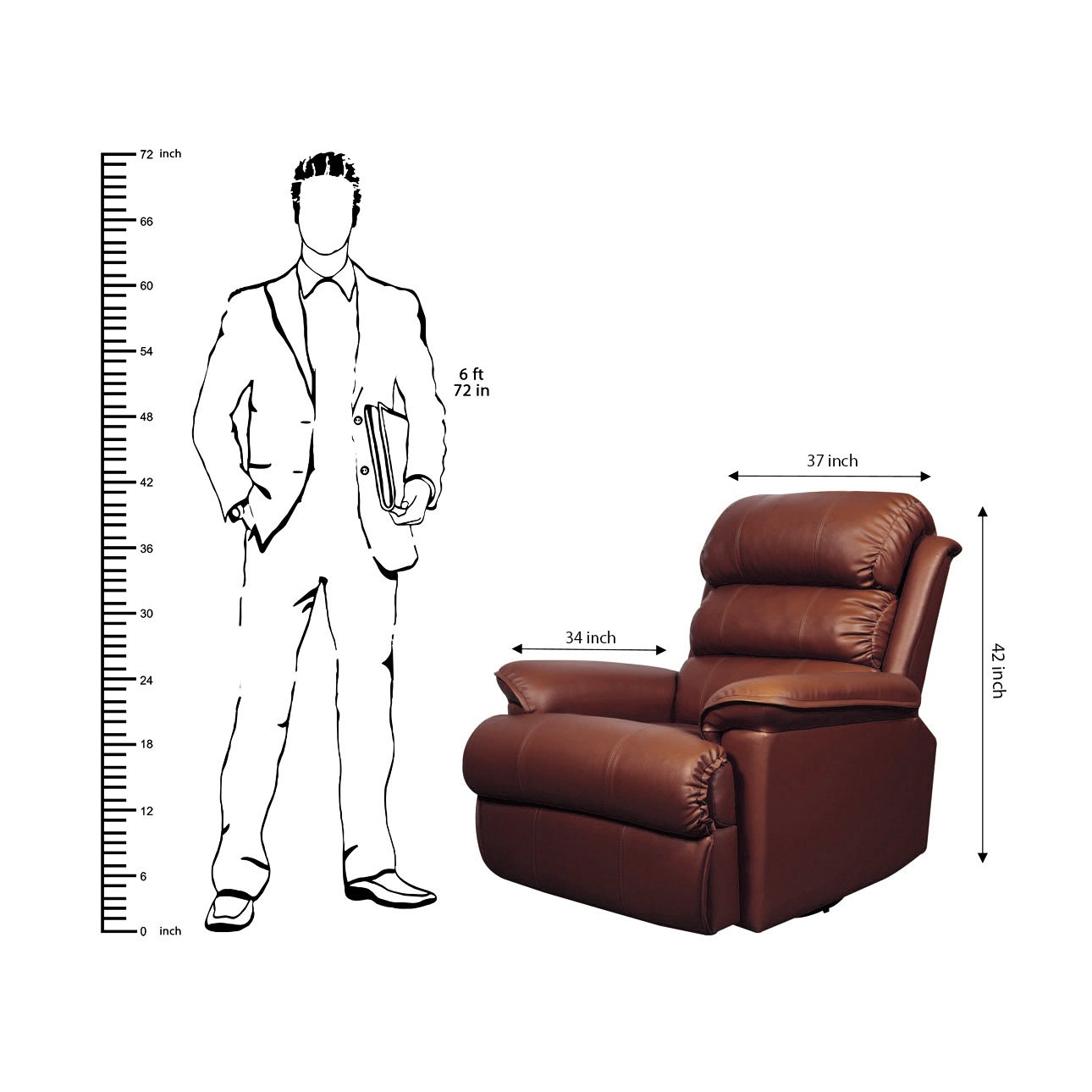 VLF RC- 012 Manual Recliner, Fully Comfortable & Durable, Single Seater Sofa, Living Room Recliner Chair, Thickened Padded Arm/Back(Brown) - Image 5