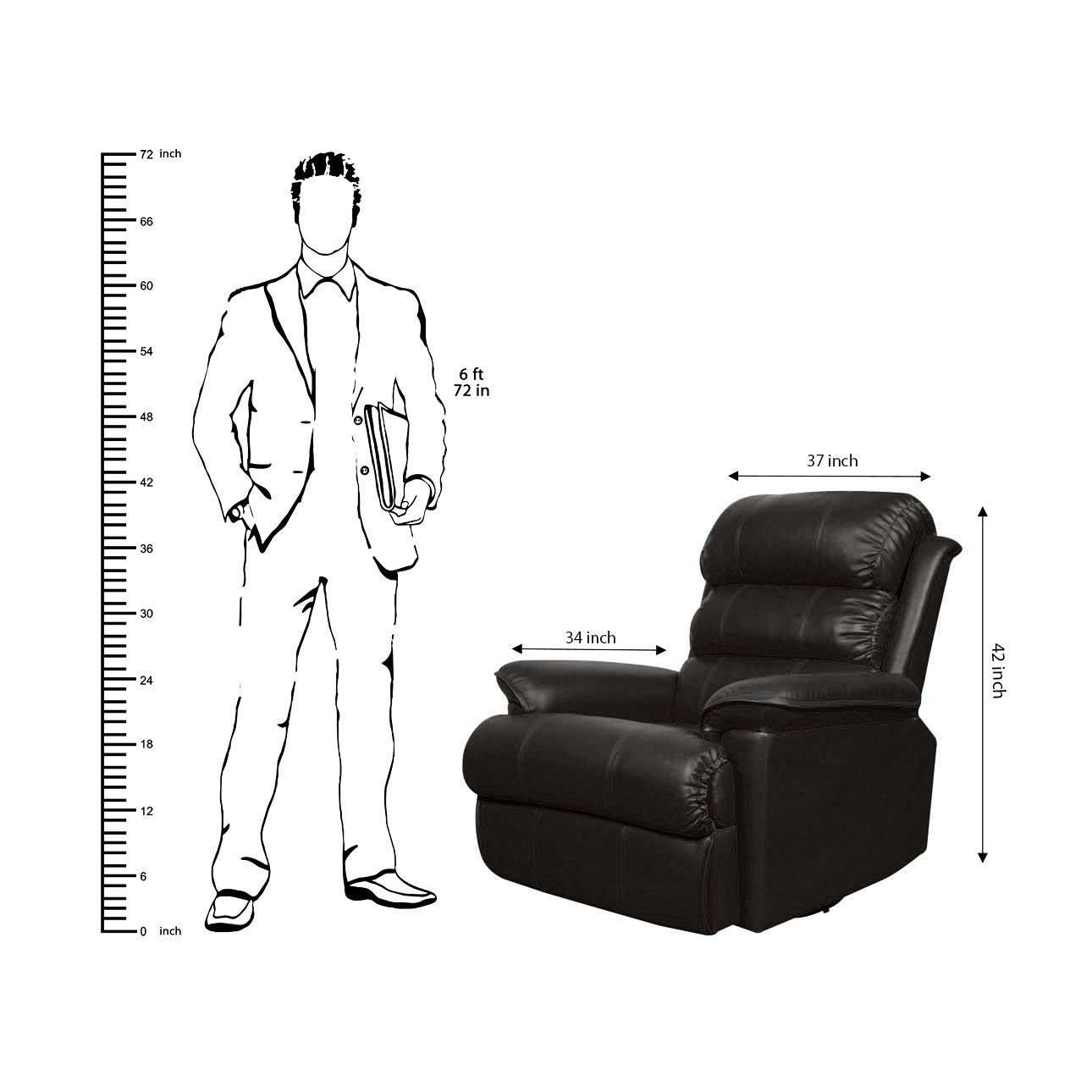 VLF RC- 012 Manual Recliner, Fully Comfortable & Durable, Single Seater Sofa, Living Room Recliner Chair, Thickened Padded Arm/Back(Black) - Image 5