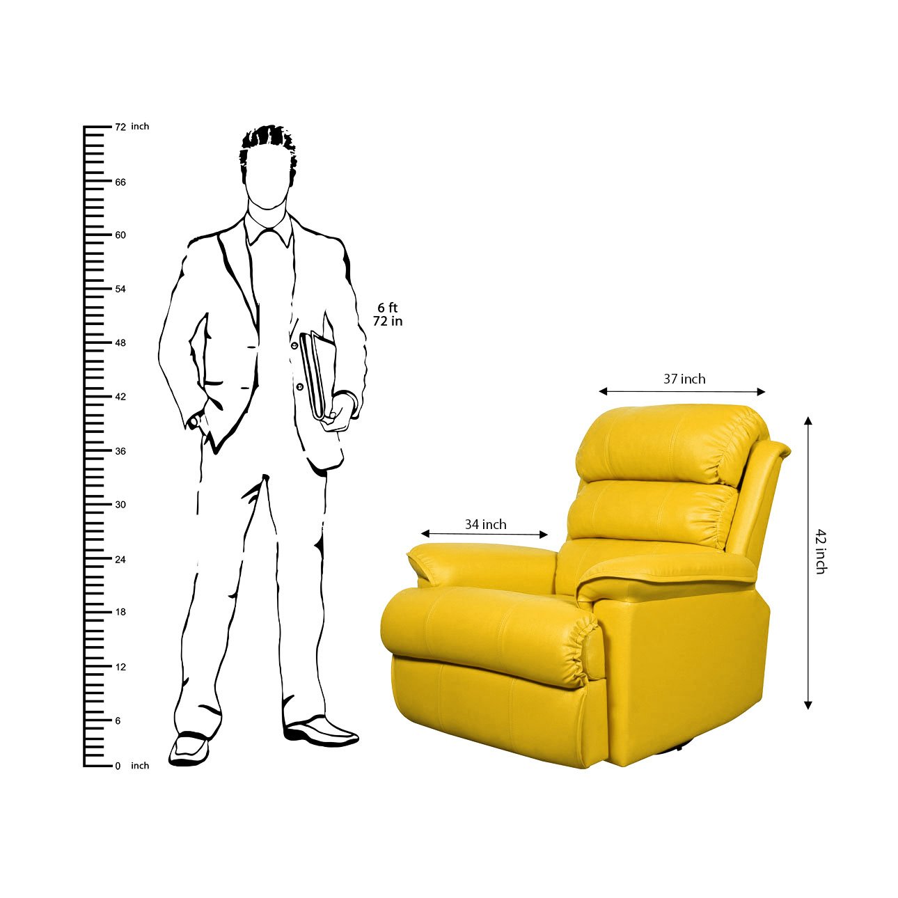 VLF RC- 012 Manual Recliner, Fully Comfortable & Durable, Single Seater Sofa, Living Room Recliner Chair, Thickened Padded Arm/Back(Yellow) - Image 5