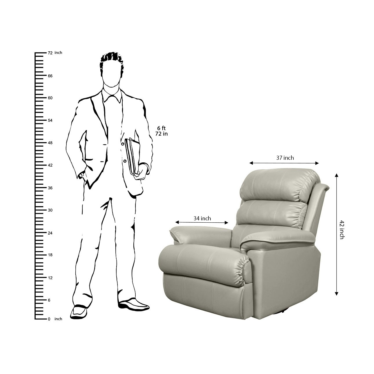 VLF RC- 012 Manual Recliner, Fully Comfortable & Durable, Single Seater Sofa, Living Room Recliner Chair, Thickened Padded Arm/Back(Cream) - Image 5