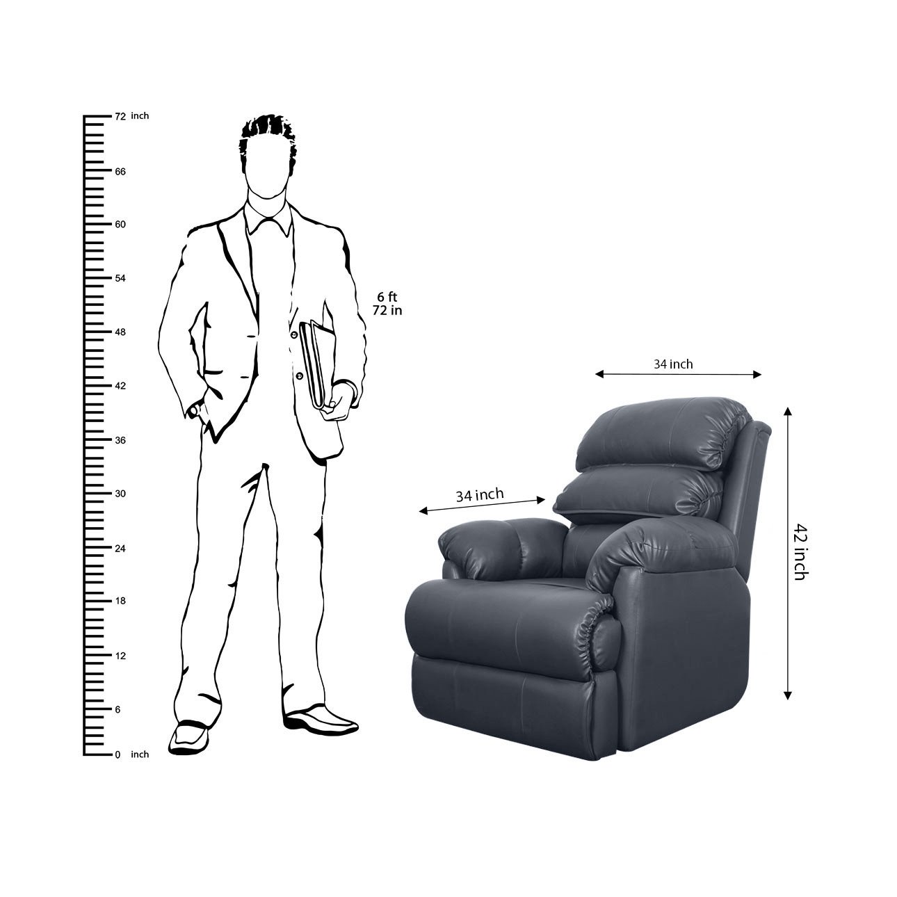 VLF RC- 011 Rocking Revolving Recliner, Fully Comfortable & Durable, Single Seater Sofa, Living Room Recliner Chair, Thickened Padded Arm/Back(Grey) - Image 5