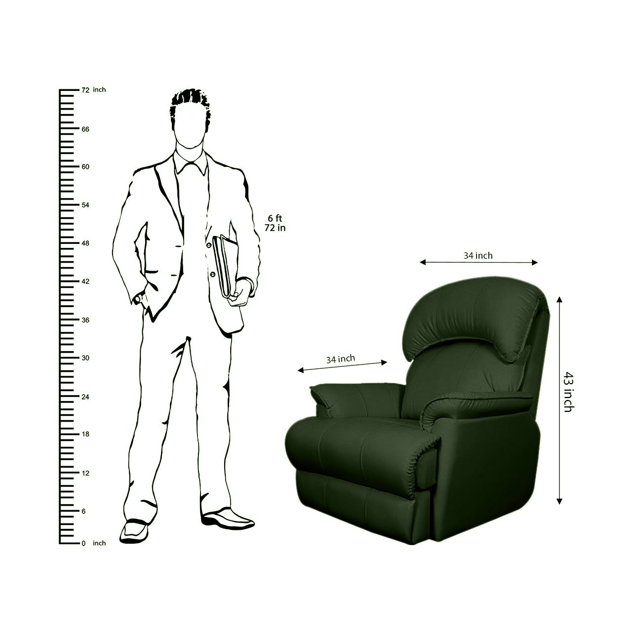 VLF RC- 013 Rocking Revolving Recliner, Fully Comfortable & Durable, Single Seater Sofa, Living Room Recliner Chair, Thickened Padded Arm/Back(Green) - Image 5