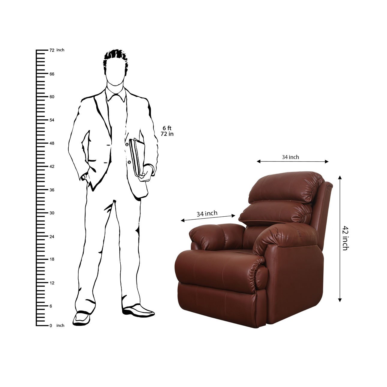 VLF RC- 011 Rocking Revolving Recliner, Fully Comfortable & Durable, Single Seater Sofa, Living Room Recliner Chair, Thickened Padded Arm/Back(Brown) - Image 6